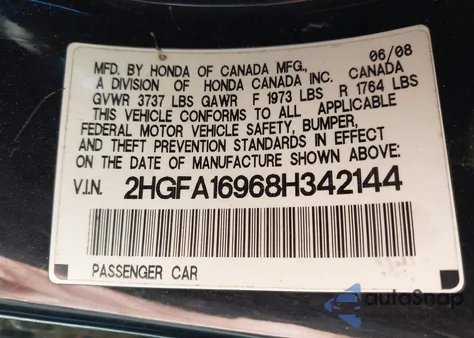 2008 Honda Civic Ex-L z USA, uszkodzony, nr VIN 2HGFA16968H342144